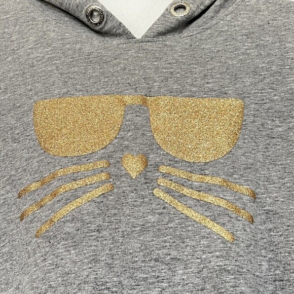 Karl Lagerfeld Hoodie With Gold Glitter Cat Size Medium - Picture 3 of 8
